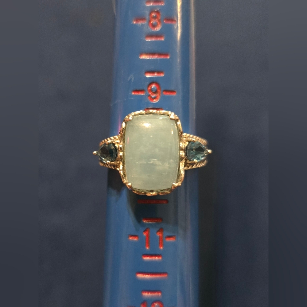 Light Teal Rectangular Stone Blue Accent Stones 925 Sterling Silver Size 9.75